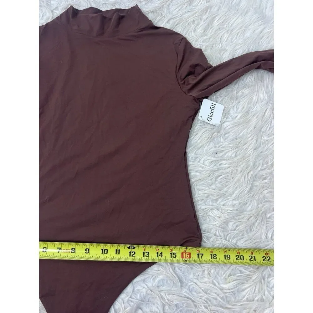 Gleefill NWT Women’s Size XL Brown Long sleeve Bodysuit Mock Neck Thong Back